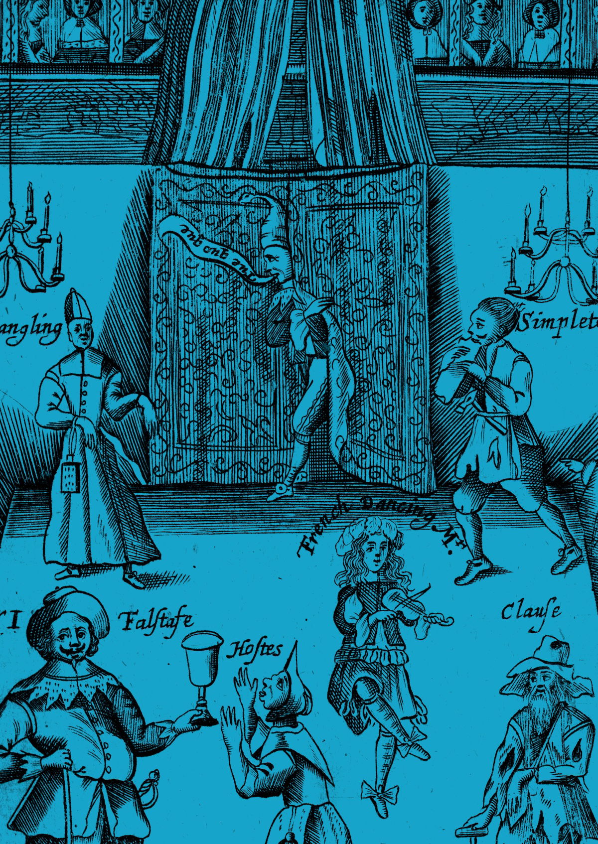  Elizabethan players, from The Wits, or Sport upon Sport, being a curious collection of several drols and farces, by Francis Kirkman, 1673. British Library/Bridgeman Images.
