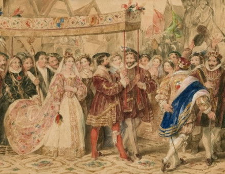 The coronation procession of Anne Boleyn, by James Stephanoff, c. early 19th century. Folger Shakespeare Library. Public Domain.