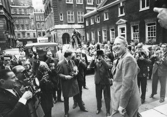 Edward Heath, newly elected leader of the Conservative Party, outside his home, London, 27 July 1965. PRISMA ARCHIVO/Alamy Stock Photo.