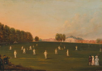 First Grand Match of Cricket Played by Members of the Royal Amateur Society on Hampton Court Green, August 3rd, 1836. (unknown artist)