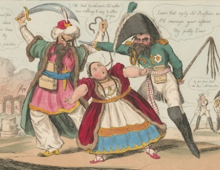 ‘Mrs Greece and her rough lovers’, Robert Seymour, 1828. Brown Digital Repository. Brown University. Public Domain.