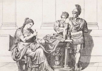 Fulvia stabs the tongue of Cicero's severed head with a needle, by Bartolomeo Pinelli, 1819. Rijksmuseum. Public Domain.