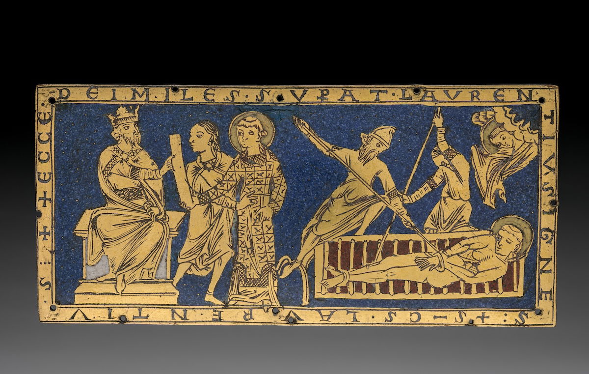 Condemnation and martyrdom of Saint Lawrence, gilded copper and champlevé enamel from Germany, c. 1180. The Cleveland Museum of Art. Public Domain.