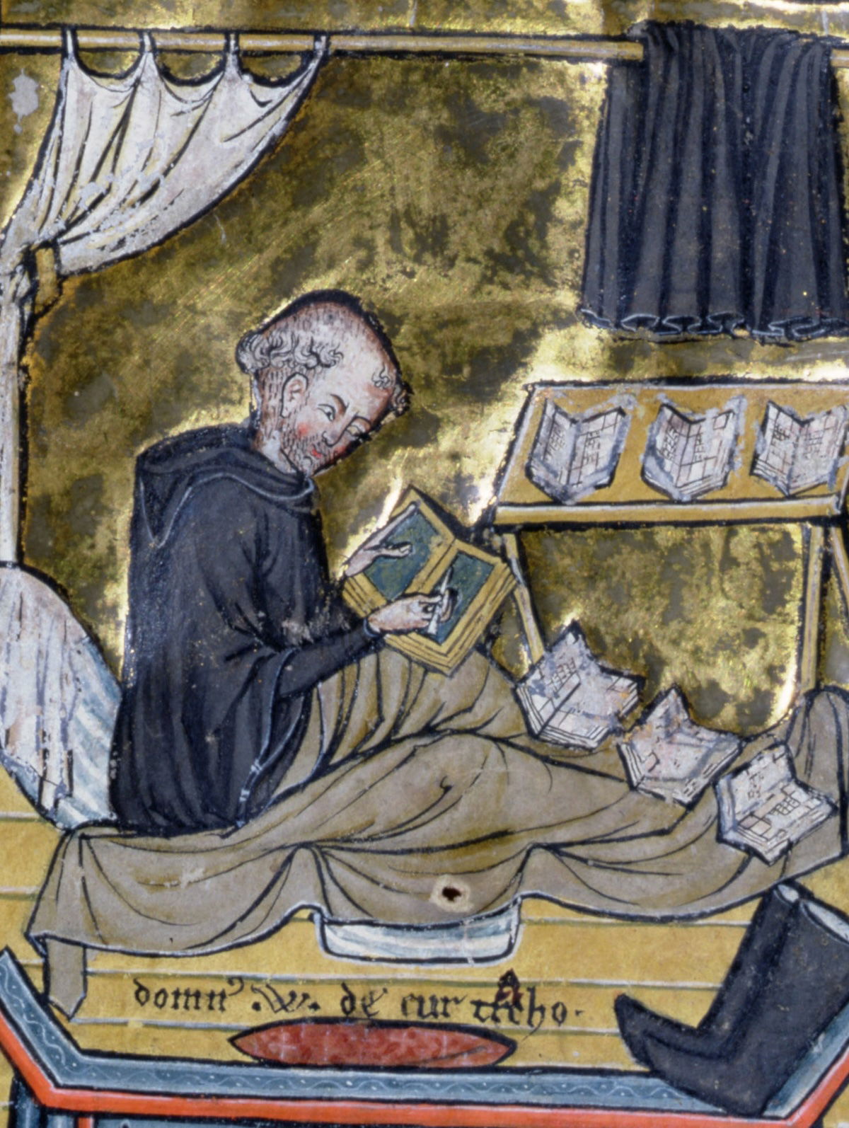 A monk reading in his bed, from Flores Bernardi, by William of Tournai, 1275-1300.  Bibliotheque Mazarine / © Archives Charmet / Bridgeman Images.