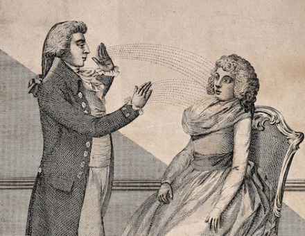 A hypnotist using the ‘animal magnetism’ method, engraving after Daniel Dodd, 1802. Wellcome Collection. Public Domain.