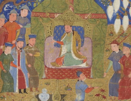 Chinggis Khan, from The Compendium of Chronicles, by Rashid al-Din Hamadani, manuscript c.1430-34. Bibliothèque nationale de France.