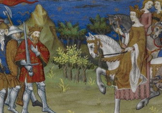 Detail of a miniature of the meeting between Alexander and the Amazons in the French manuscript Le Livre et le vraye hystoire du bon roy Alixandre, c. 1420. British Library. Public Domain.