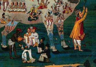 A farmer gives milk from the holy cow to Hindus, Parsees and the British, by Ravi Varma, c. 1848-1908. Wellcome Collection. Public Domain.