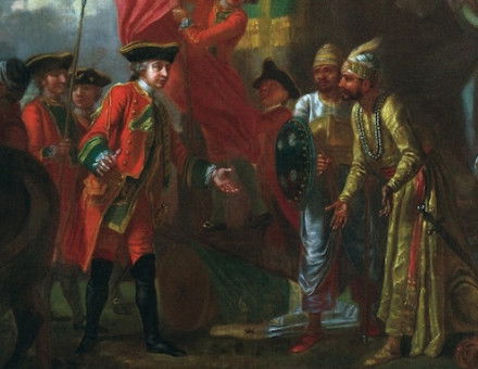 Robert Clive meeting Mir Jafar after the Battle of Plassey, Francis Hayman, c.1762. PRISMA ARCHIVO/Alamy Stock Photo.