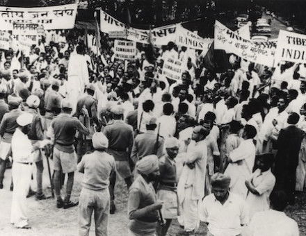 Pro-Tibet banners at an anti-communist protest outside the Chinese embassy in New Dehli, 1962. UHM Library Digital Image Collections. Public Domain.